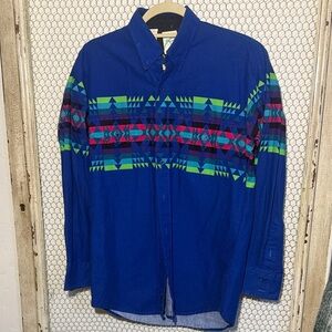 Roper Blue Geometric Pattern Casual Button Down Shirt